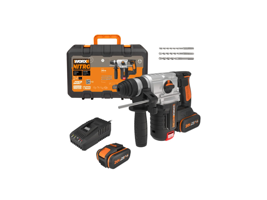 Martello rotante a batteria Worx WX380.1 20V Brushless SDS Plus – con batteria e caricabatterie