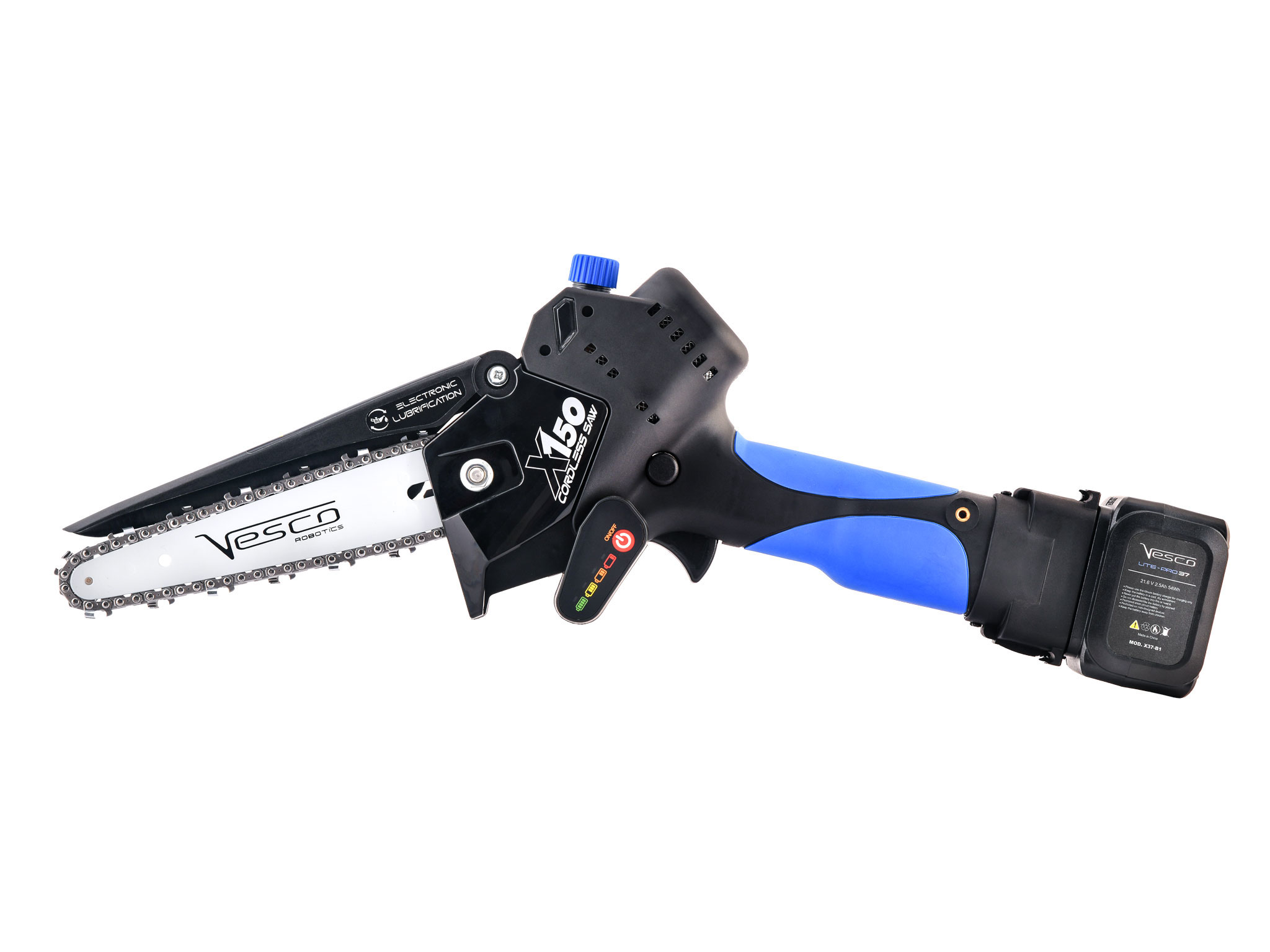 Motosega Prof. X150.1 Cordless 21,6V (Lub. Aut.) con doppia unità LitePRO 54 – Potatore a catena CORDLESS 150mm