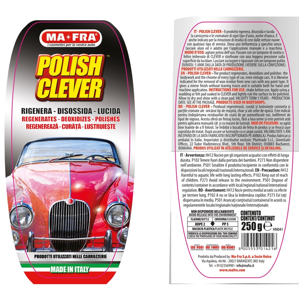 Polish Clever – Polish Rigenerante per Carrozzeria e Cromature 250 g