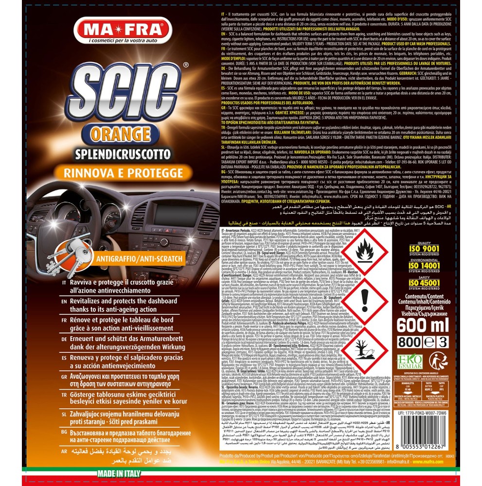 Scic Orange – Lucidante Cruscotti Antistatico al Profumo d’Arancia 600 ml