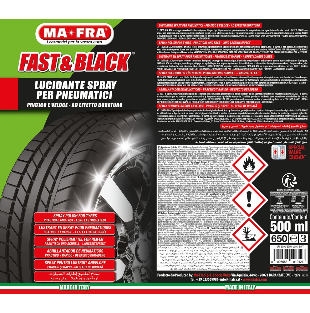 Fast & Black – Lucidante Spray per Pneumatici e Tappetini in Gomma