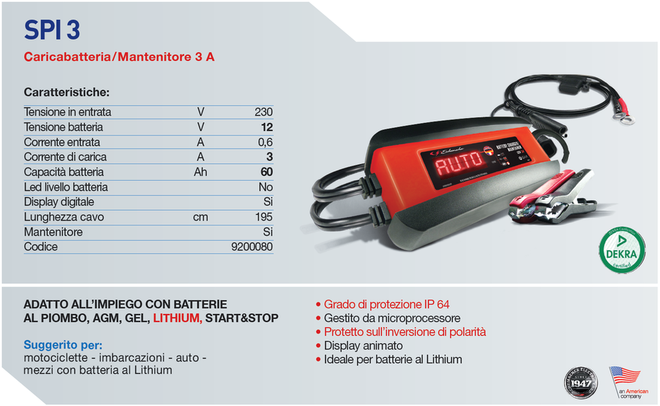 SPI 3 Caricabatterie e mantenitore 12V 3A Stayer Energy Schumacher