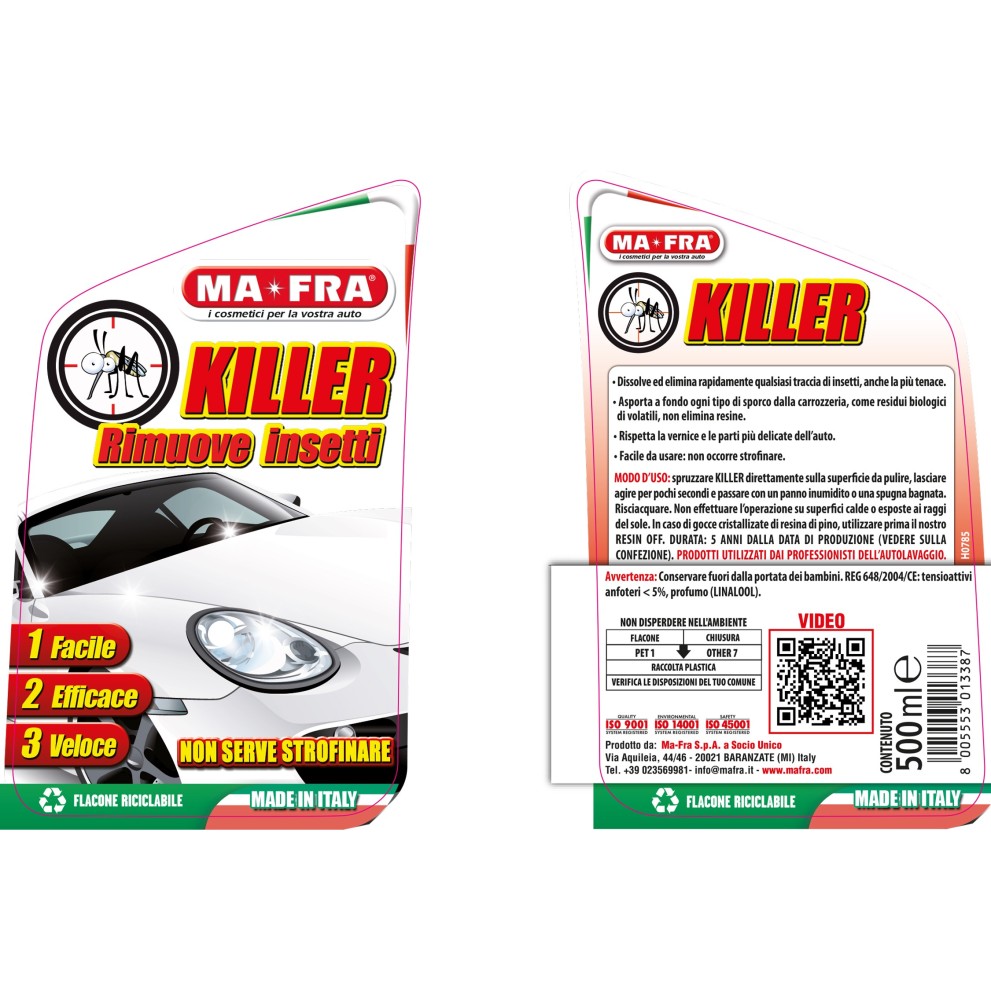 Killer – Rimuovi Insetti Ma-Fra 500 ml | Detergente Rapido per Carrozzeria e Vetri